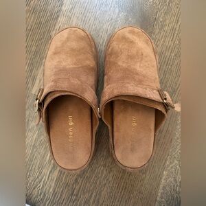 Madden Girl Suede Slip-On Mules in Cognac Brown